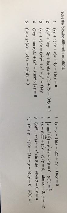 Solved Solve The Following Differential Equations 1 Xy Chegg Com