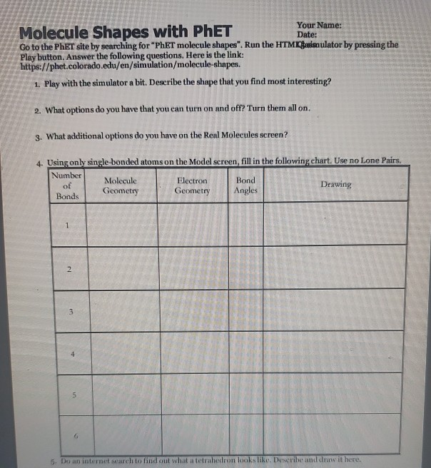 Your Name Molecule Shapes With Phet Date Go To T Chegg Com