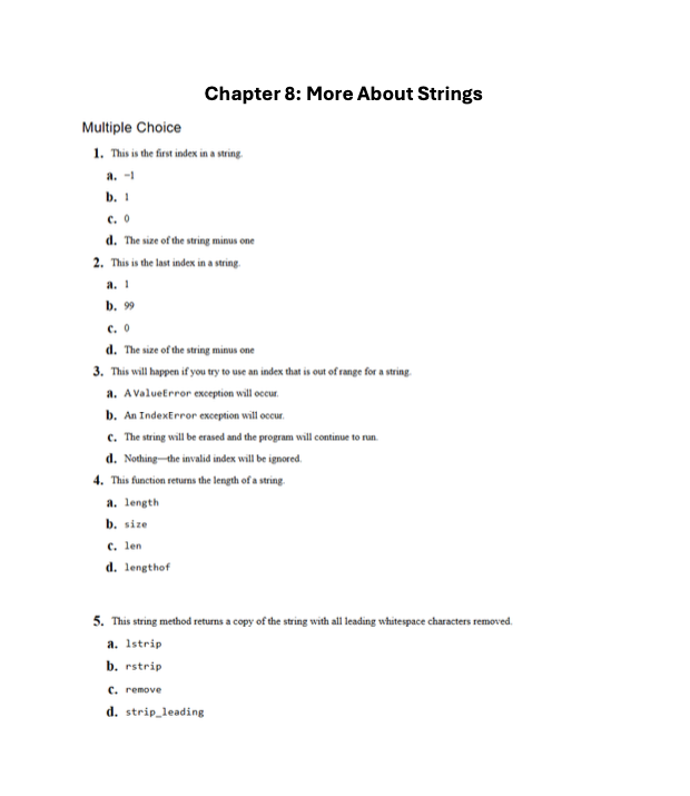 Solved Chapter 8: More About StringsMultiple Choice1. ﻿This | Chegg.com