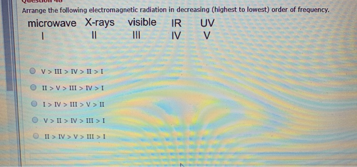 Solved Arrange The Following Electromagnetic Radiation In | Chegg.com