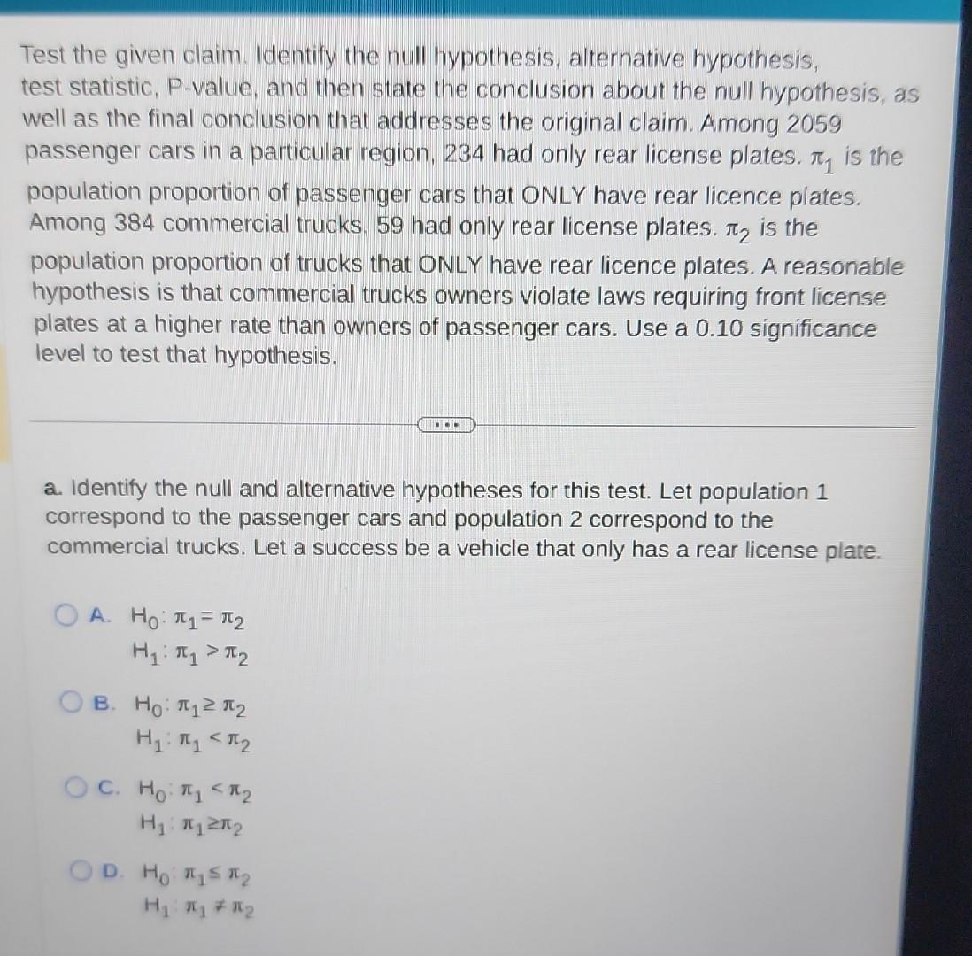 Solved Test the given claim. Identify the null hypothesis, | Chegg.com