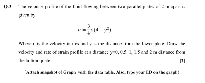 Solved Q.3 The velocity profile of the fluid flowing between | Chegg.com