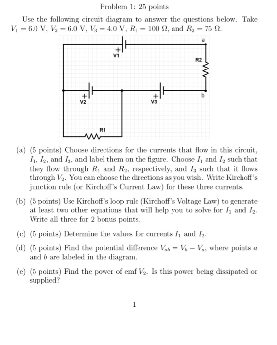 Solved Problem 1: 25 points Use the following circuit | Chegg.com
