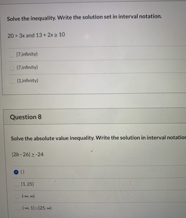 Solved Solve the inequality. Write the solution set in | Chegg.com