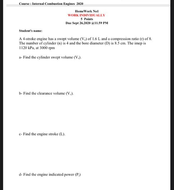 Solved Course Internal Combustion Engines Homework Chegg Com