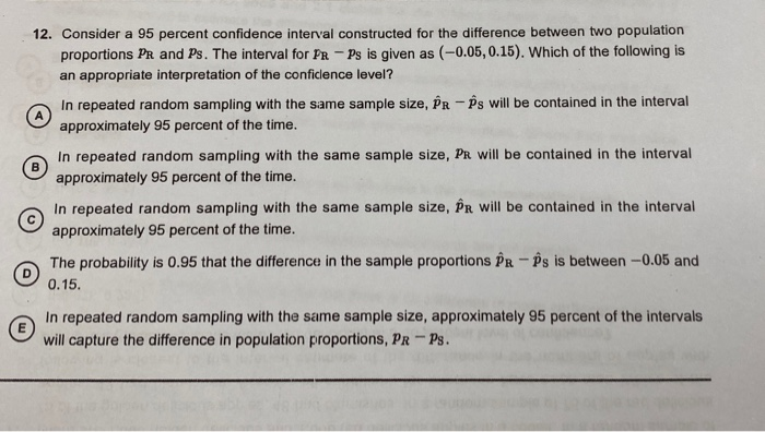 Solved 12 Consider A 95 Percent Confidence Interval