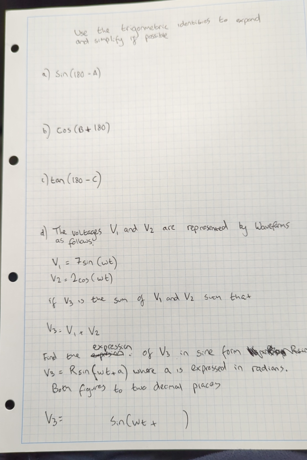 Solved Use the trigomebric identibies to expond and simplify | Chegg.com