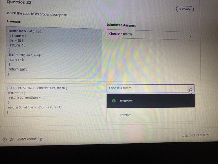 Solved Question 22 2 Points Match the code to its proper | Chegg.com