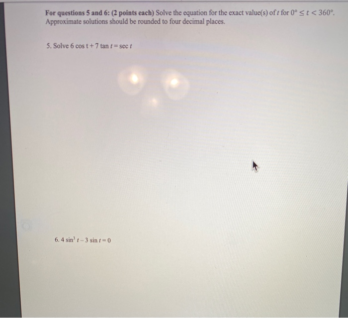 Solved For questions 5 and 6: (2 points each) Solve the | Chegg.com