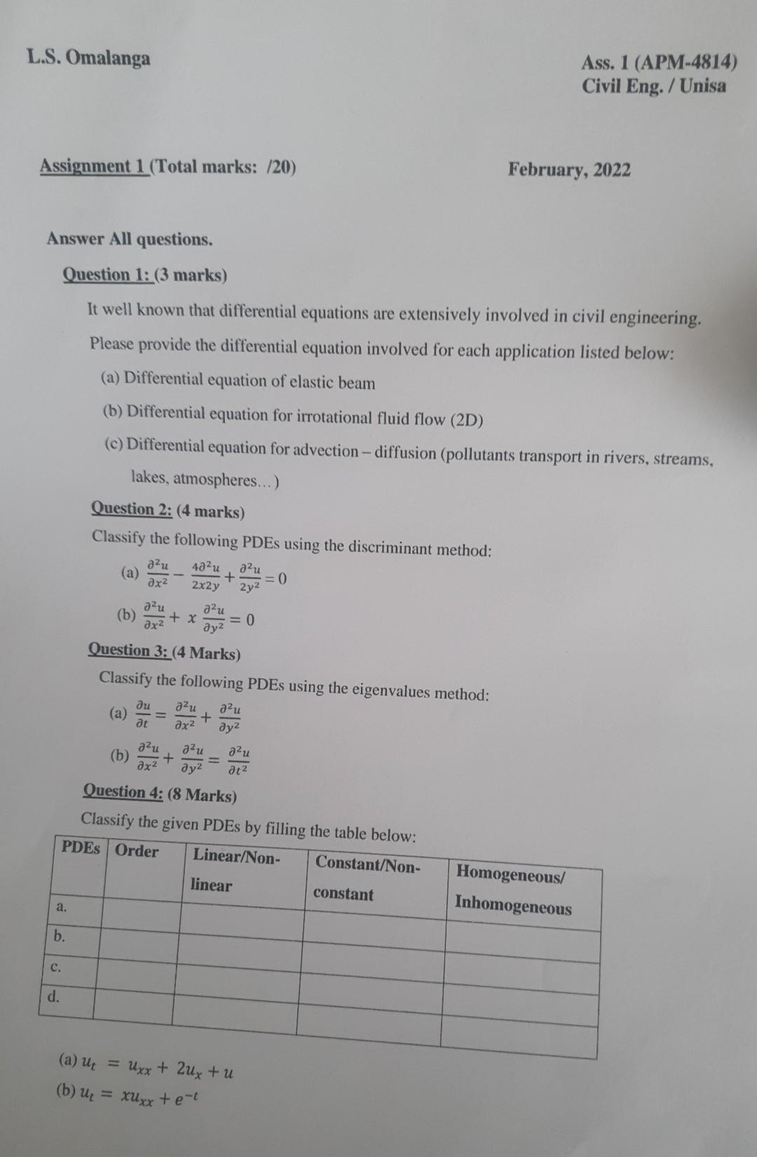 Solved 1 Total marks 20 Febru. Il questions. n 1 3 Chegg