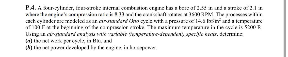 Solved P 4 ï A Four Cylinder Four Stroke Internal Chegg