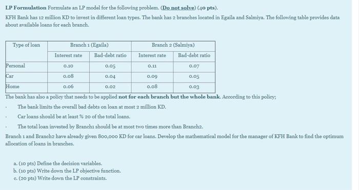 Solved Lp Formulation Formulate An Lp Model For The