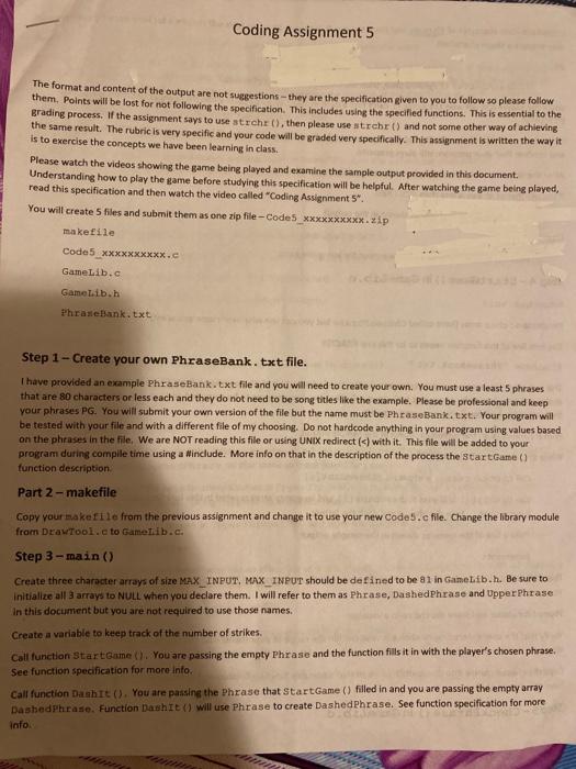 Coding Assignment 5 The format and content of the | Chegg.com