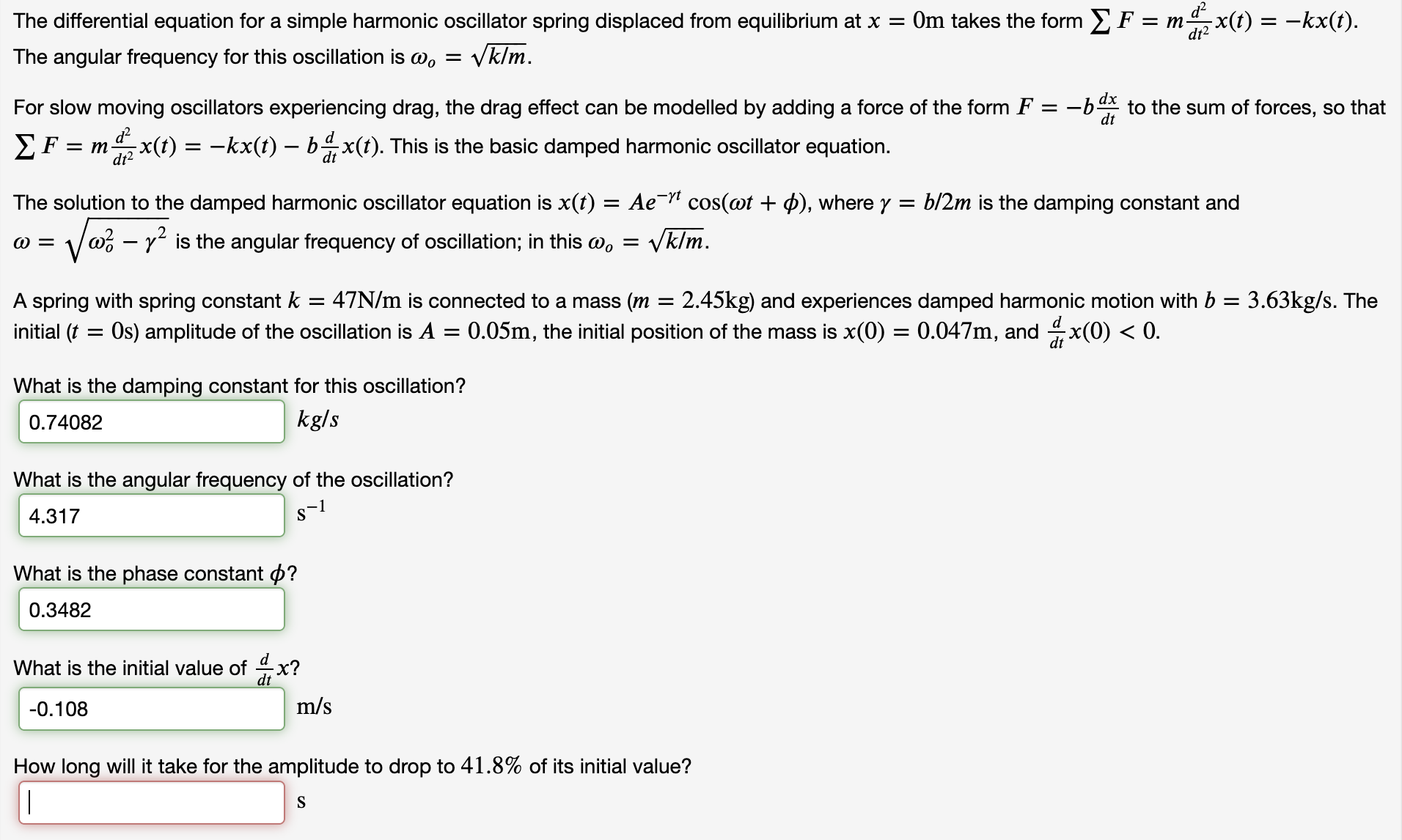 Solved The differential equation for a simple harmonic | Chegg.com