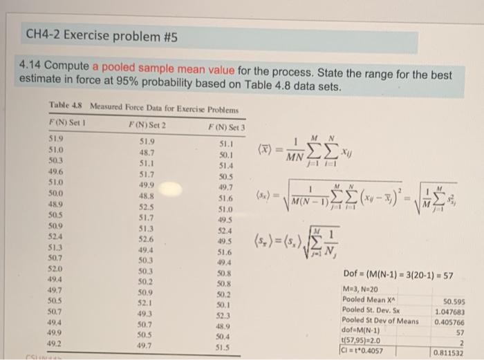 Solved CH4-2 Exercise problem #5 4.14 Compute a pooled | Chegg.com