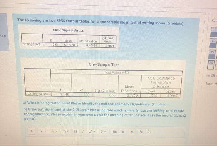 Solved The following are two SPSS Output tables for a one | Chegg.com