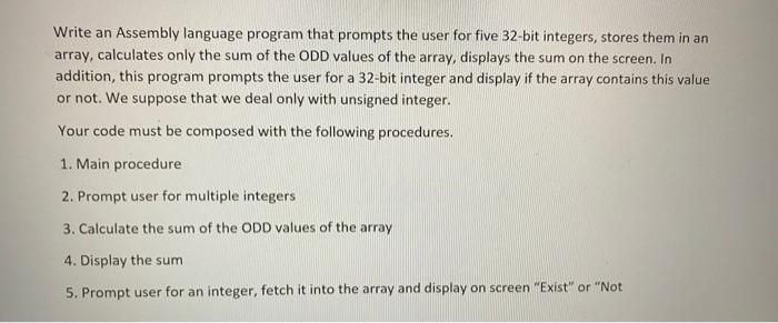 Solved Write an Assembly language program that prompts the | Chegg.com
