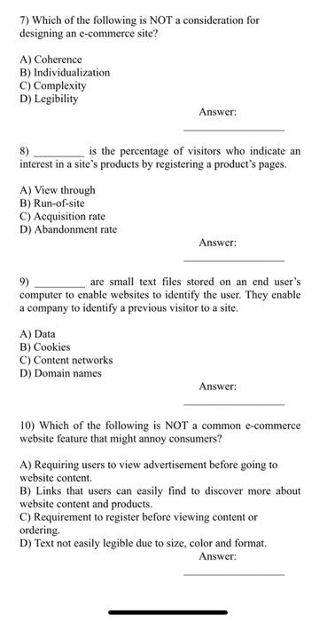 Solved 7) Which Of The Following Is NOT A Consideration For | Chegg.com