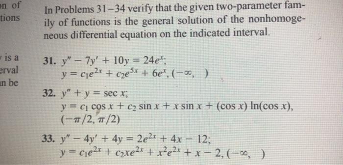 Solved on of tions In Problems 31-34 verify that the given | Chegg.com