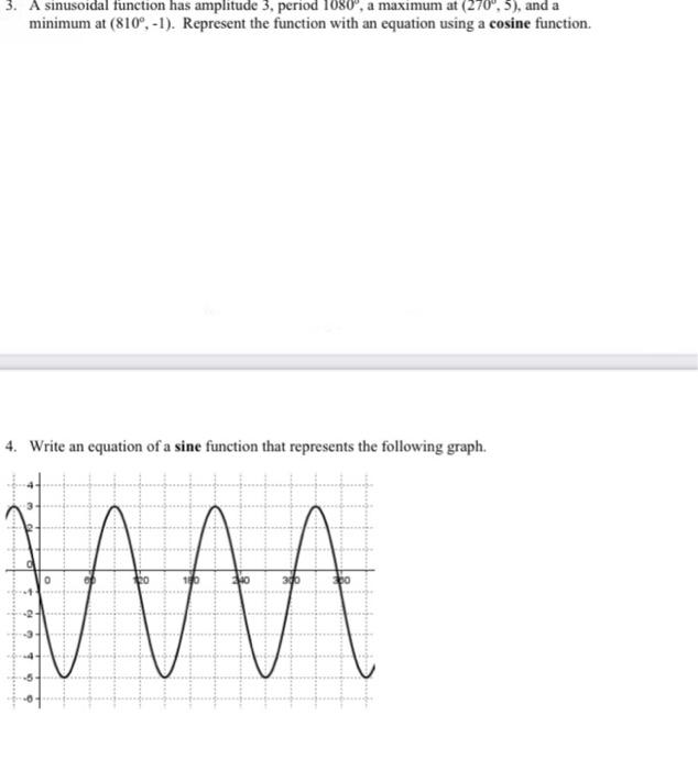Solved 3. A sinusoidal function has amplitude 3, period | Chegg.com
