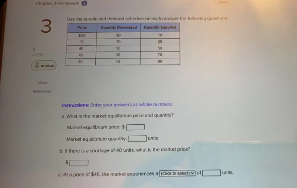 Solved Chapter 3 Homework 3 Use the supply and demand | Chegg.com
