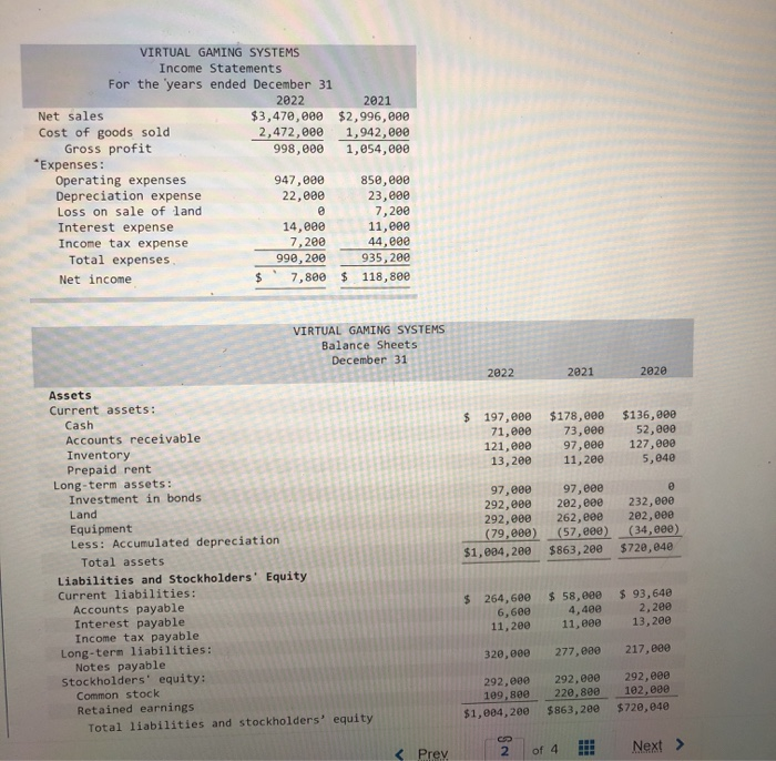 Slots Machine Income Report Solved VIRTUAL GAMING SYSTEMS Income Statements For the | Chegg.com