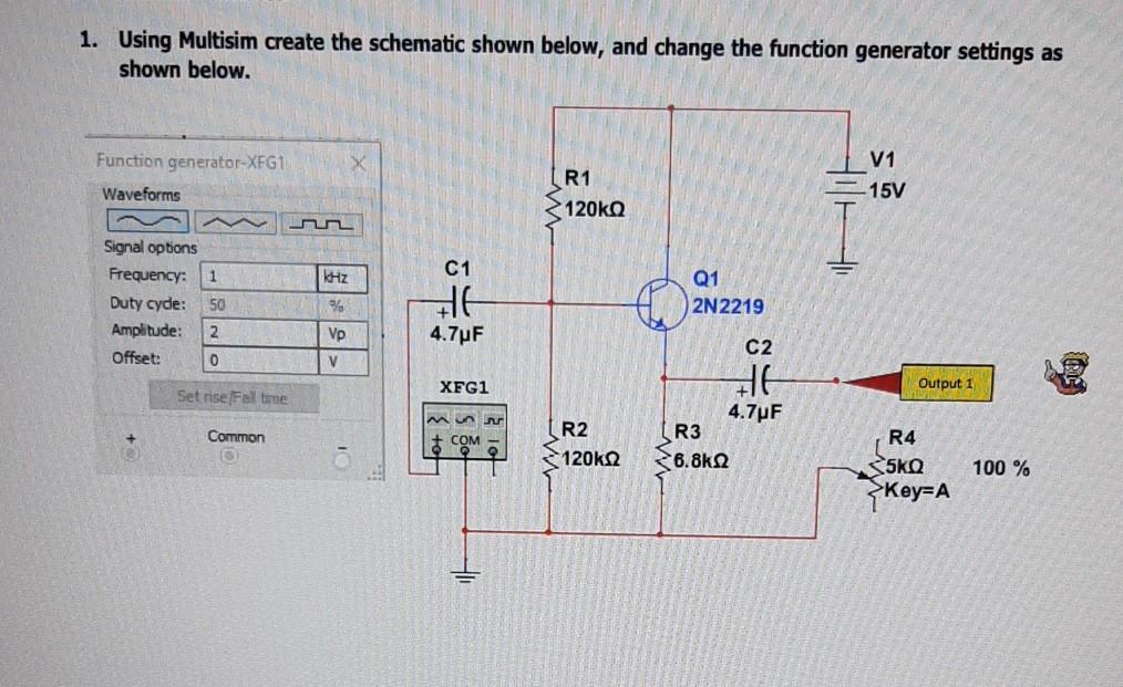 Solved 1. Using Multisim create the schematic shown below, | Chegg.com