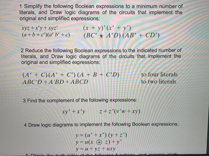 Solved 1 Simplify The Following Boolean Expressions To A | Chegg.com