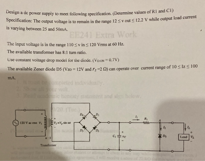 Solved Design a dc power supply to meet foliowing | Chegg.com