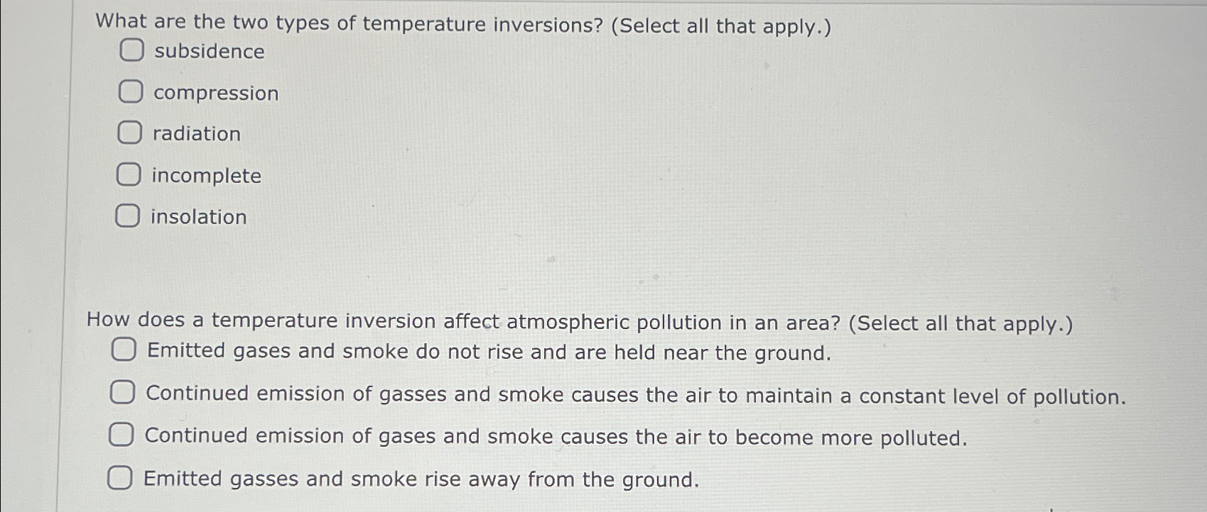 Solved What are the two types of temperature inversions? | Chegg.com