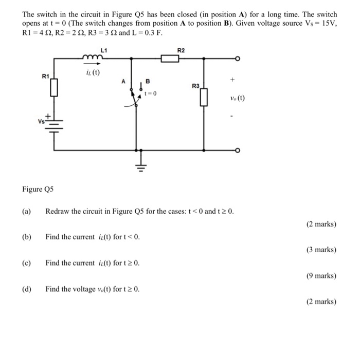 Solved The switch in the circuit in Figure Q5 has been | Chegg.com