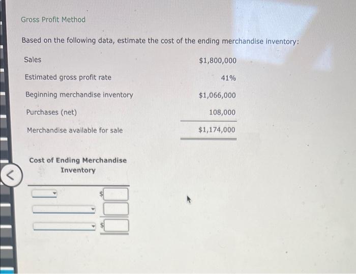 Solved Gross Profit Method Based On The Following Data, | Chegg.com