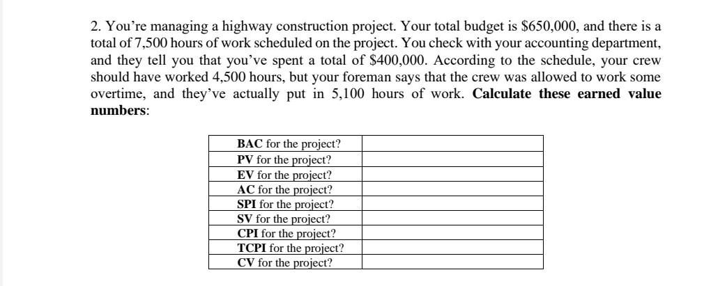 Solved it is a project management question.kindly solve it | Chegg.com