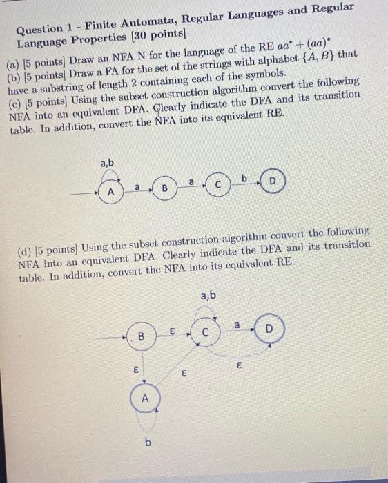 Solved Question 1 - Finite Automata, Regular Languages And | Chegg.com