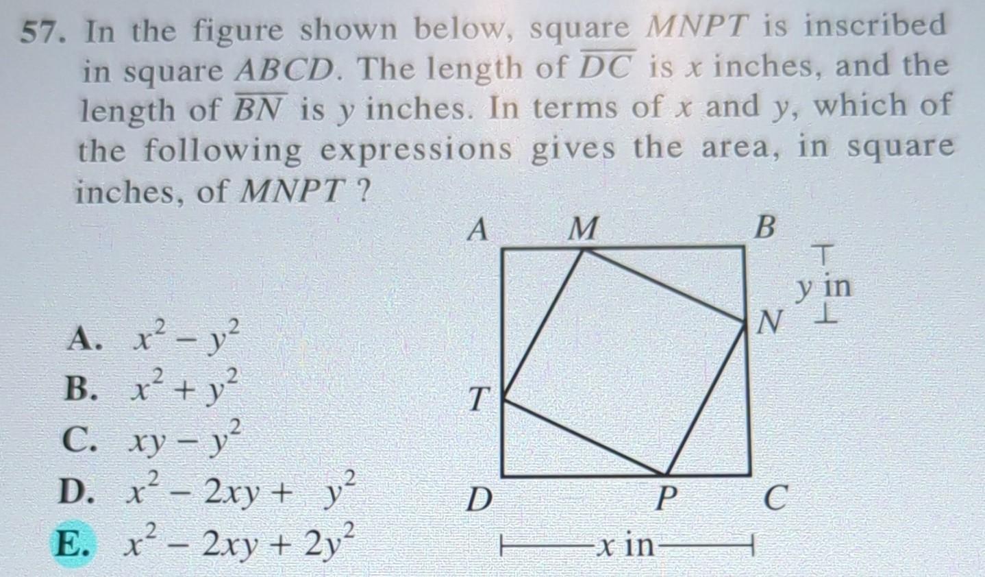 Solved 57. In the figure shown below, square \\( M N P T \\) | Chegg.com