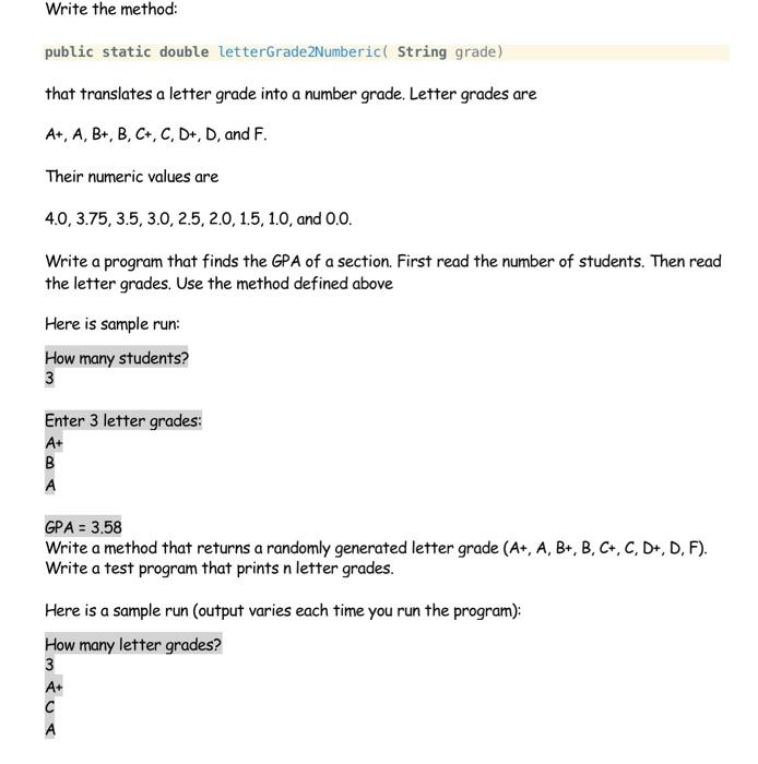 Solved Public Static Double LetterGrade2Numberic( String | Chegg.com