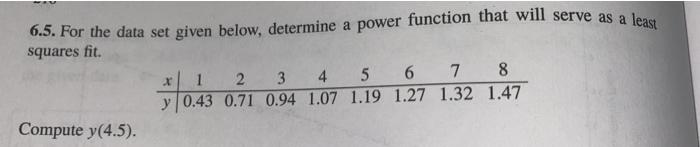 Solved 6.5. For the data set given below, determine a power | Chegg.com