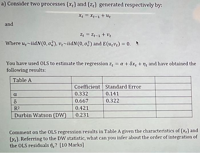 Solved a) Consider two processes (x,] and [z] generated | Chegg.com