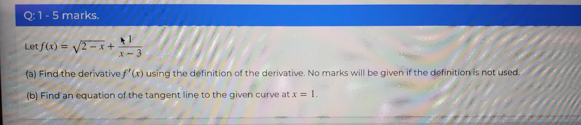 Solved Let F X 2−x X−31 A Find The Derivative F′ X Using