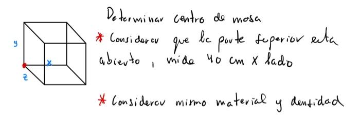 Determinar centro de mosa * Considercu que le purte superior ecta abierto, mide \( 40 \mathrm{~cm} \times \) lado * Considerc