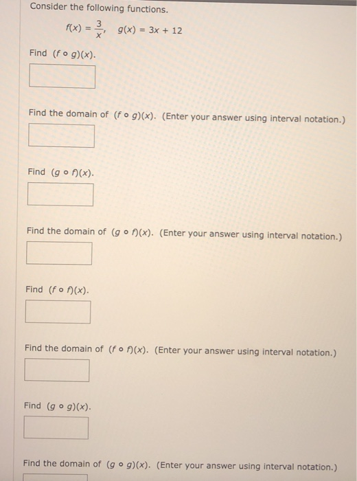 Solved Consider the following functions. 3 f(x) g(x) = 3x + | Chegg.com