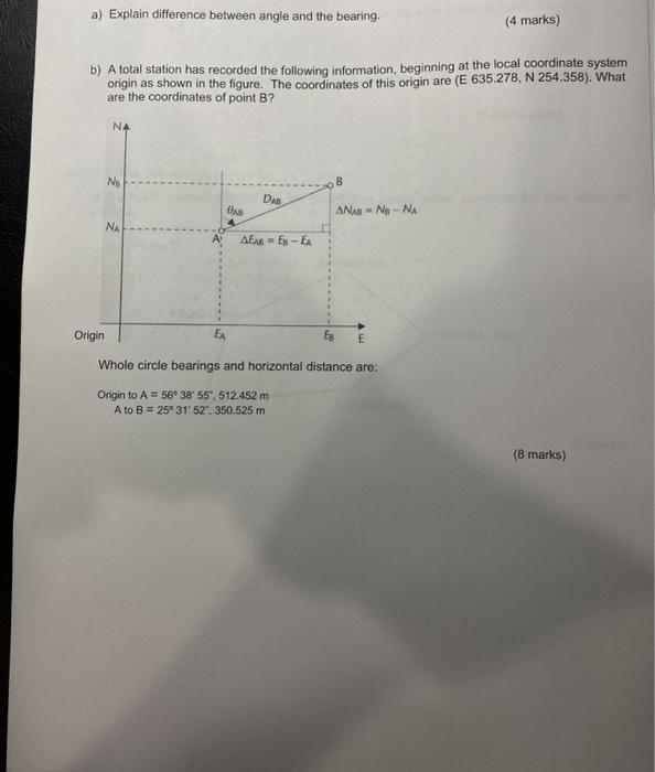 Solved a) Explain difference between angle and the bearing.