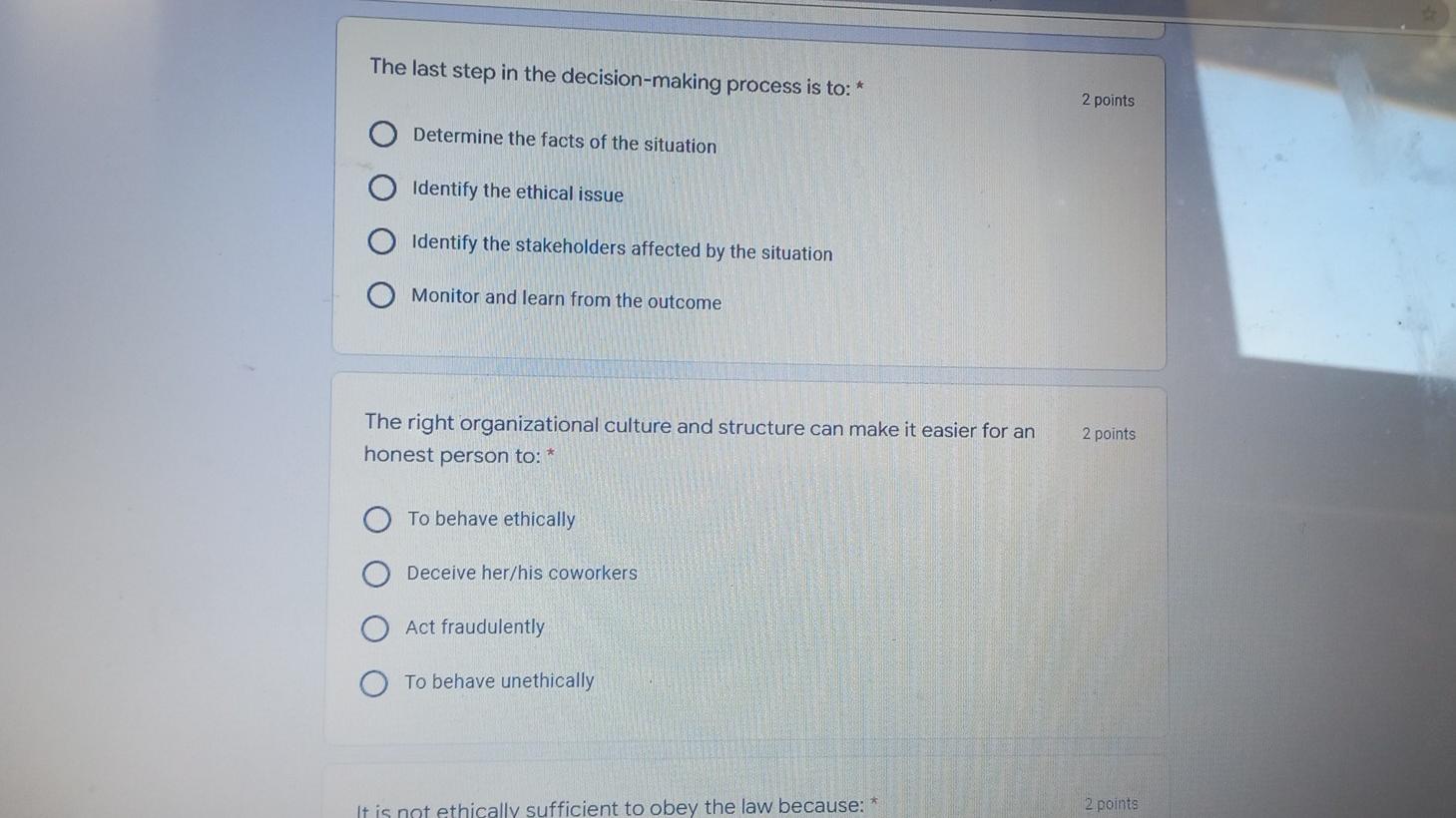 Solved The last step in the decision-making process is to: * | Chegg.com
