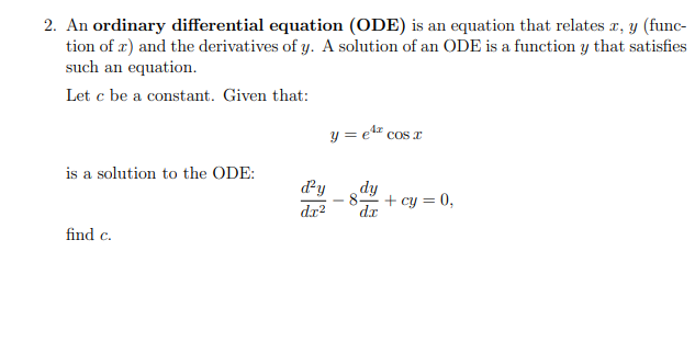 Ode Problem Math Solved An ordinary differential equation (ODE) is an | Chegg.com