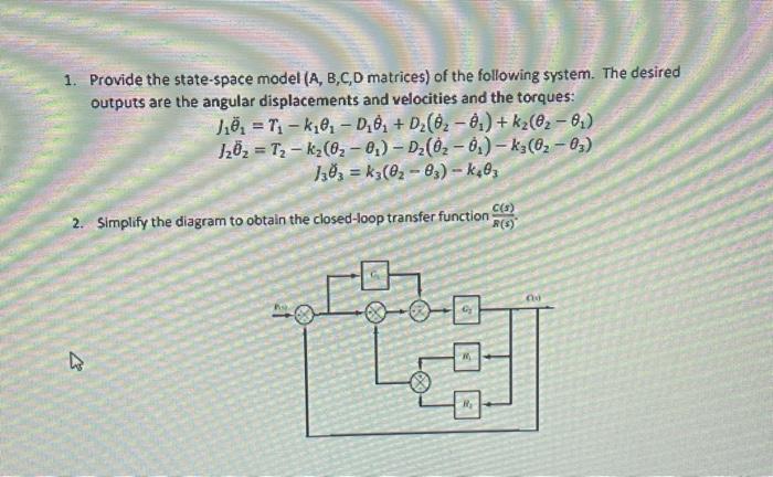 1 Provide The State Space Model A B C D Matrices Chegg Com