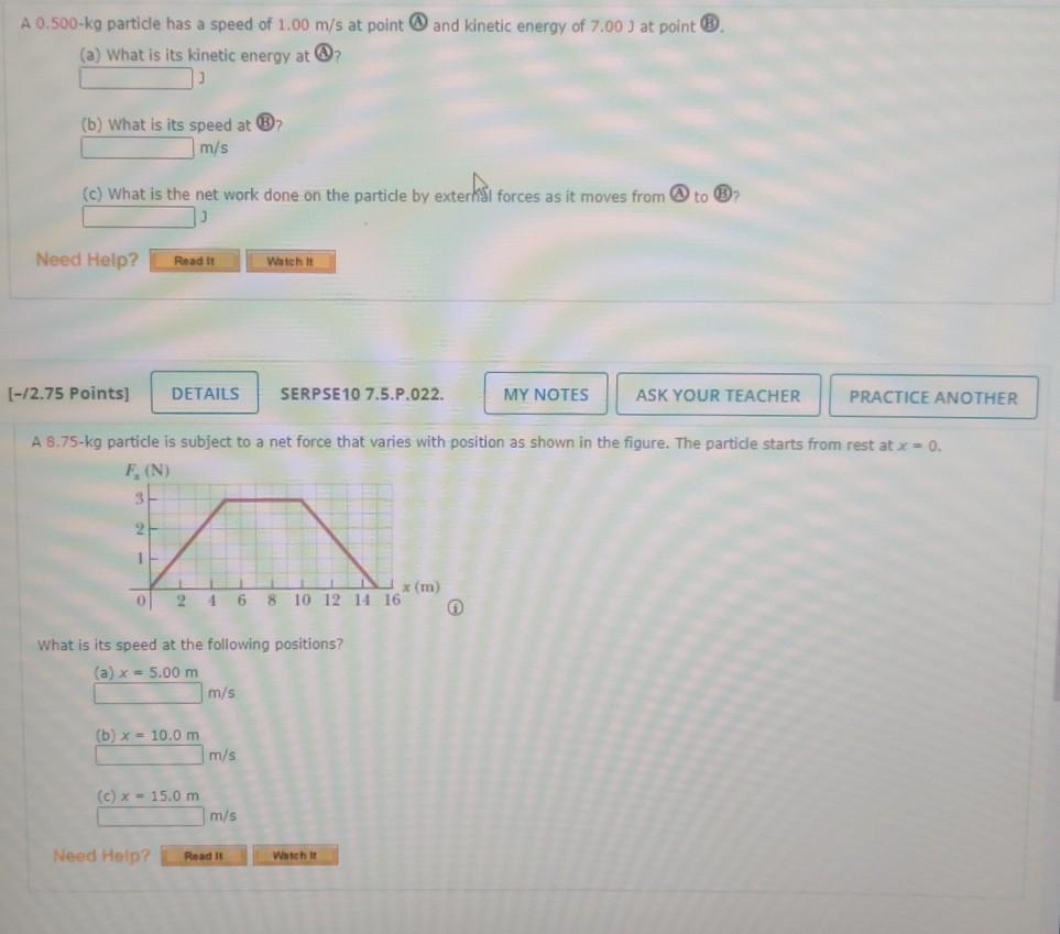 Solved A 0.500-ko particle has a speed of 1.00 m/s at point | Chegg.com