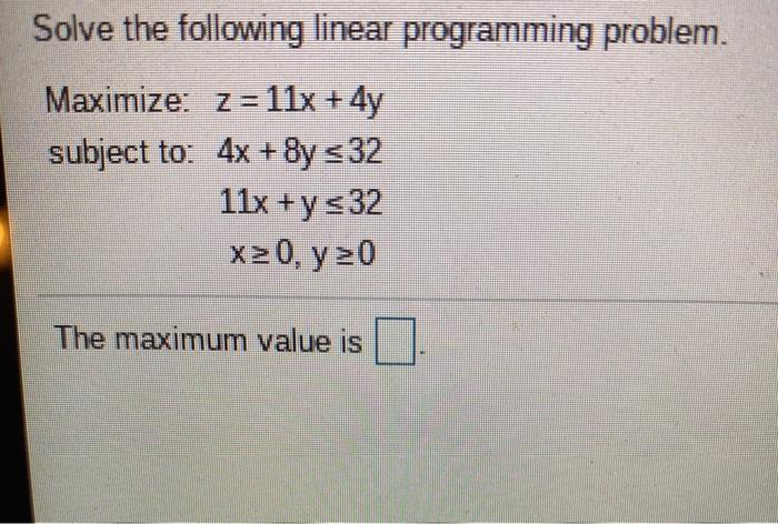 Solved Solve the following linear programming problem. | Chegg.com