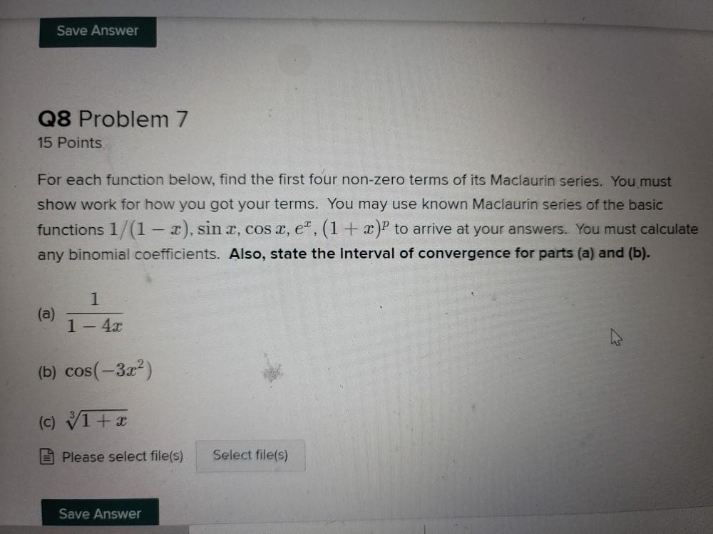 Solved Save Answer Q8 Problem 7 15 Points For each function | Chegg.com