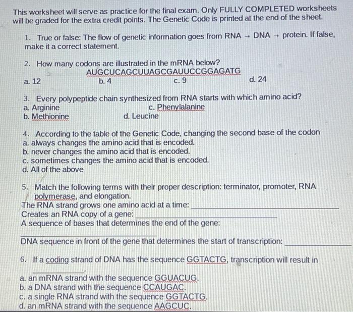 Solved This worksheet will serve as practice for the final | Chegg.com