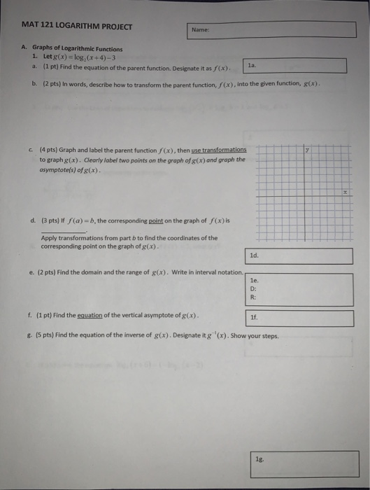 Solved MAT 121 LOGARITHM PROJECT Name A. Graphs of